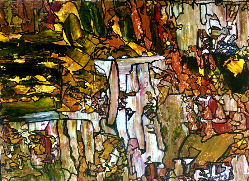 Brown and gold abstract Painting made on 640 gsm paper signifying a devastated landscape in ruins. Made during the Covid Lockdown in 2020