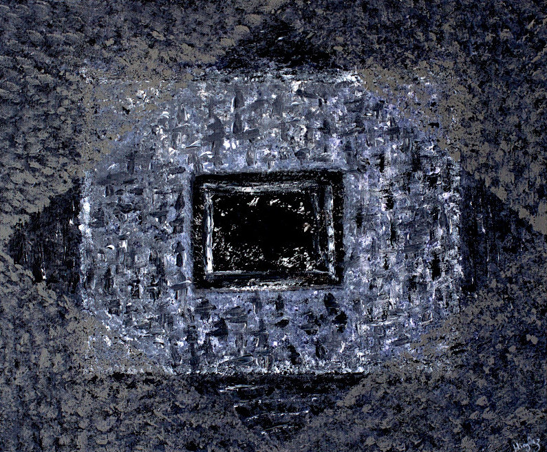 Abstract geometric art in black and grey signifying that truth is grey rather than just black and white