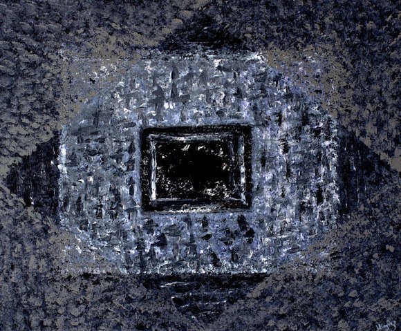 Abstract geometric art in black and grey signifying that truth is grey rather than just black and white