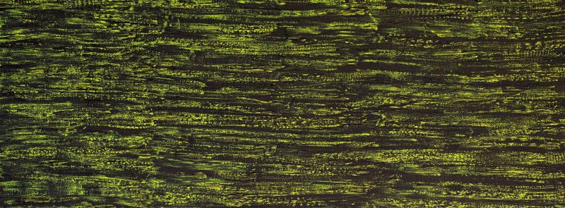 Abstract painting in a dark grey and green palette  signifying the artist's urge to create and translate the feeling flowing in her veins into art