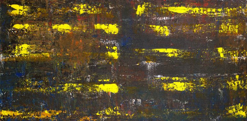 Abstract painting in brown and orange shades signifying the artist's urge to create and translate the feeling flowing in her veins into art