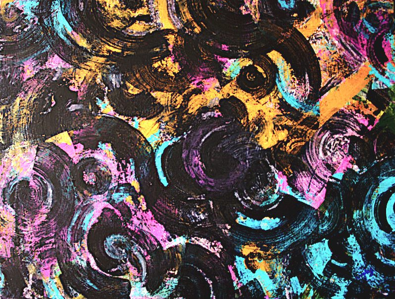 Abstract Painting in a dark pallette with swirls of color signifying movement and change. Inspired by the song by The Byrds