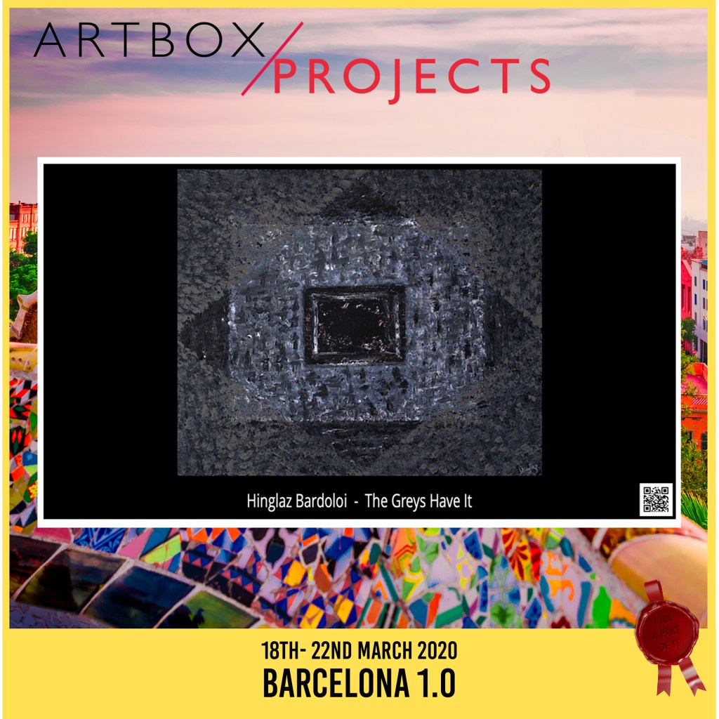 Artbox Projects showing Hinglaz Bardoloi's painting 'The Greys Have It' in Barcelona