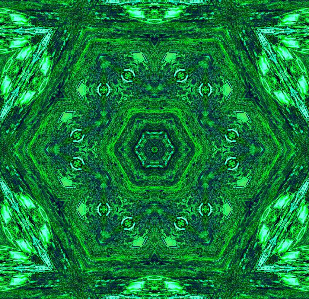 Vibrant sea Digital fractal art in vibrant shades of green like a green mandala with a kaleidoscopic design signifying the majestic power and beauty of nature and the inherent symmetry in it